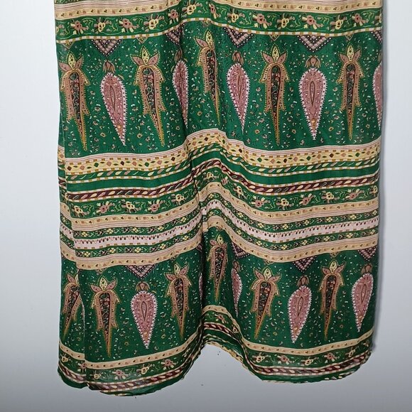 Womens Boho Midi Dress Medium Green Paisley Hippie Fairycore Festival Peasant - Picture 4 of 9